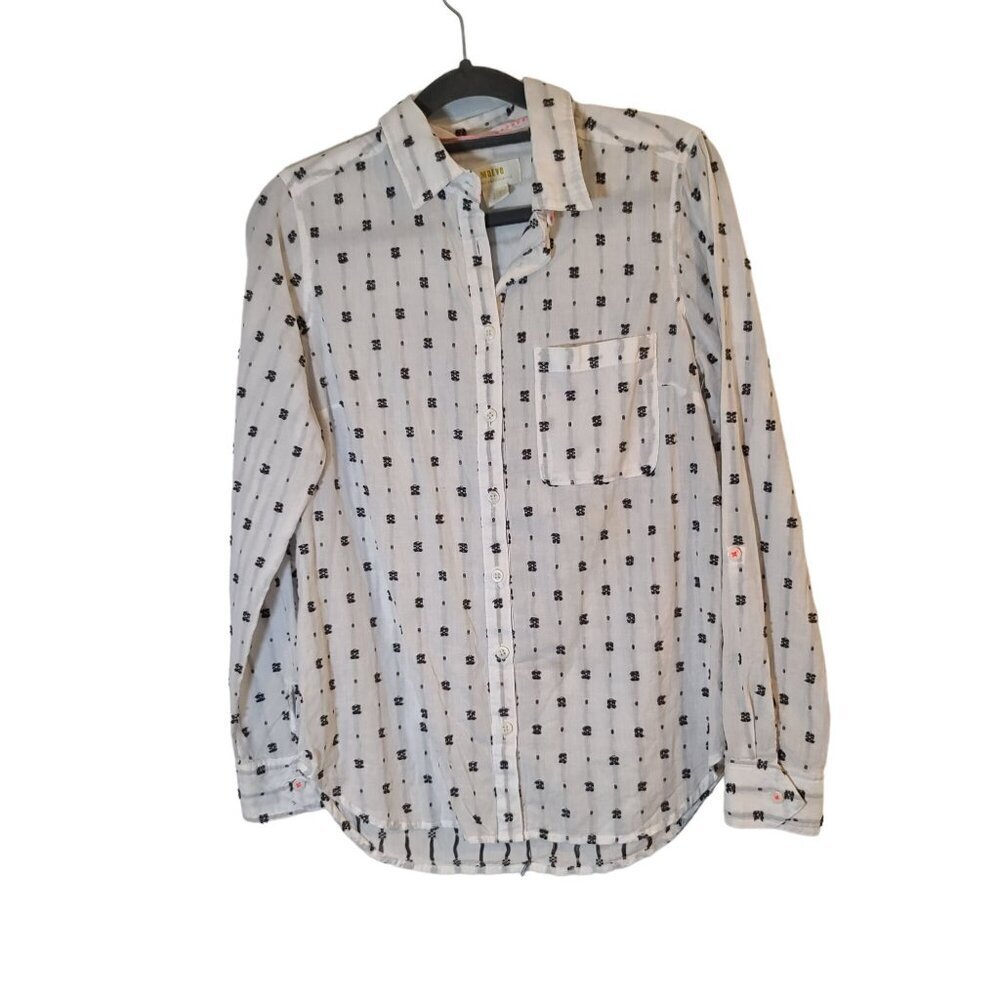 Maeve Anthropologie Clip Dot Relaxed Button‎ Down White Black Size Small